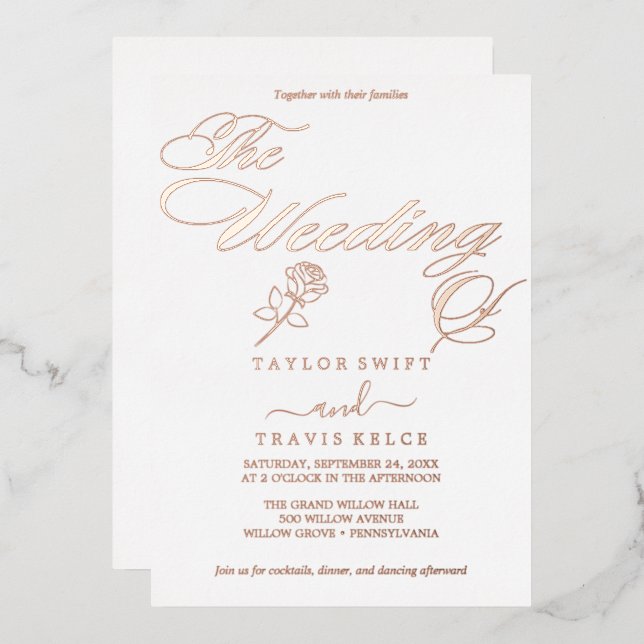 Delicate Rose Gold Foil Calligraphy Wedding  (Front/Back)