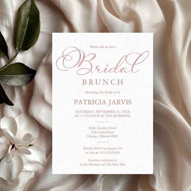 Delicate Rose Gold Foil Script Bridal Brunch Invitation (Creator Uploaded)