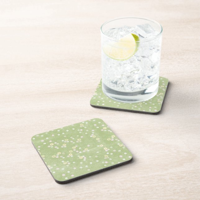 Delicate Roses on Green Coasters (Right Side)
