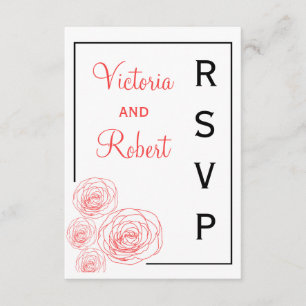 Delicate Roses Response Card, Black & Red