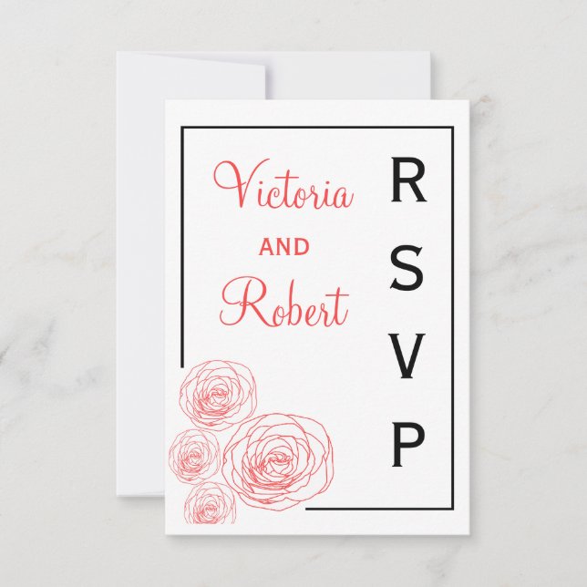 Delicate Roses Response Card, Black & Red (Front)