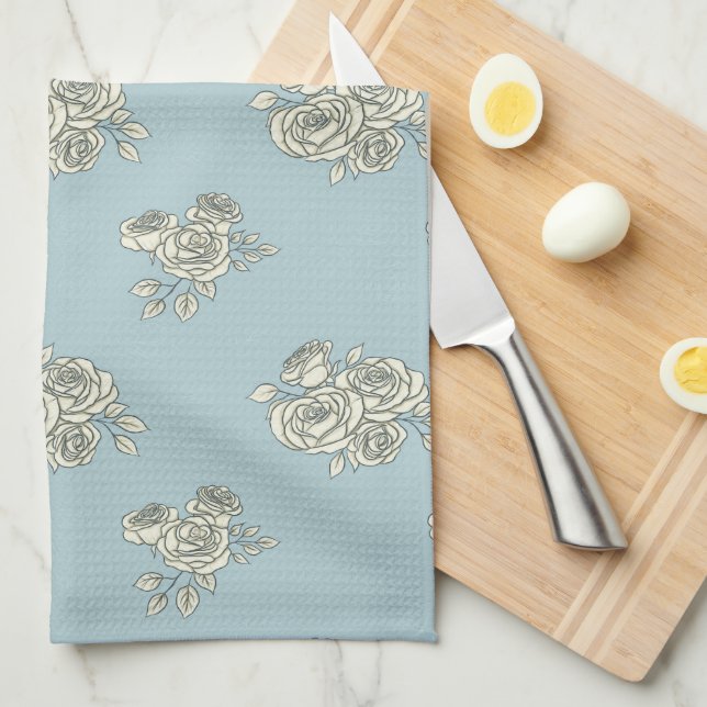 Delicate roses tea towel (Quarter Fold)