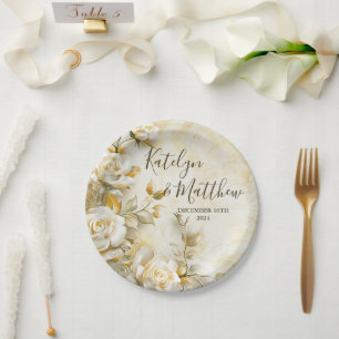 Delicate roses wedding custom paper plate