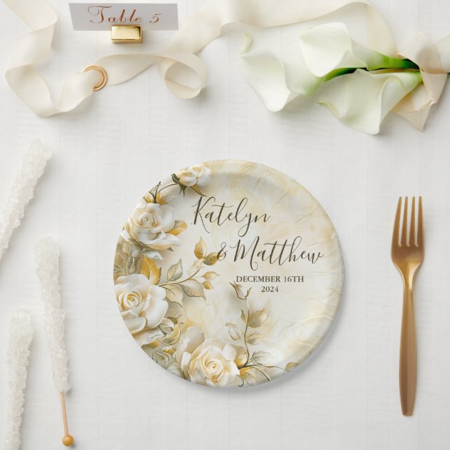 Delicate roses wedding custom paper plate (Wedding)