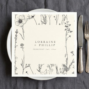 Delicate rustic wild flowers wedding napkin
