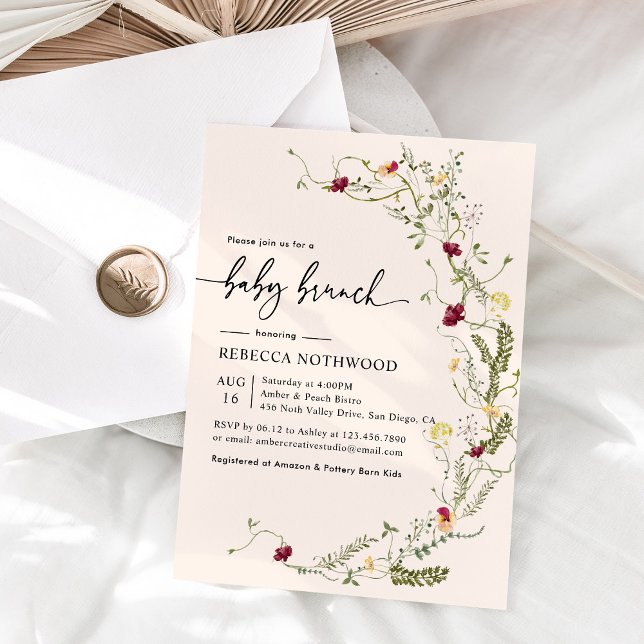 Delicate Rustic Wildflowers Baby Brunch Invitation (Creator Uploaded)