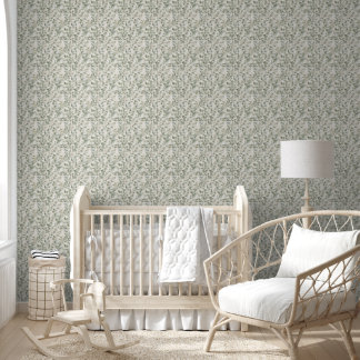 Delicate Sage Green Floral Wallpaper