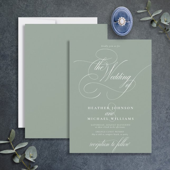 Delicate Sage Green Modern Calligraphy Classic Invitation (Creator Uploaded)