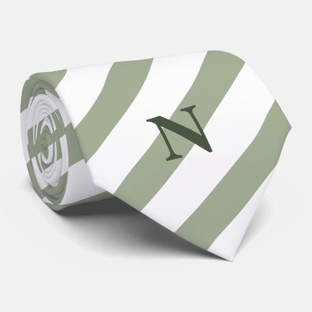 delicate sage stripes green monogram  tie (Rolled)