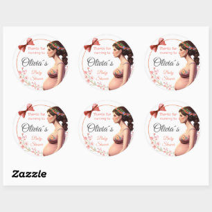 Delicate Salmon Floral with Pregnant Classic Round Sticker