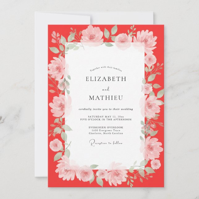 Delicate Scarlet Painted Petal Wedding Invitation (Front)
