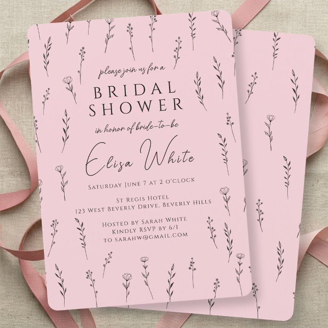 Delicate Scattered Wildflowers Bridal Shower Invitation (Delicate Scattered Wildflowers Bridal Shower Pink Invitation
)