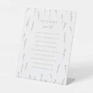 Delicate Scattered Wildflowers Pink Price List Pedestal Sign
