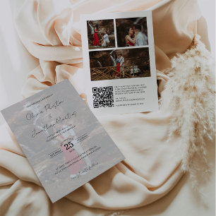Delicate Script 4 Photos Wedding QR Code RSVP Invitation