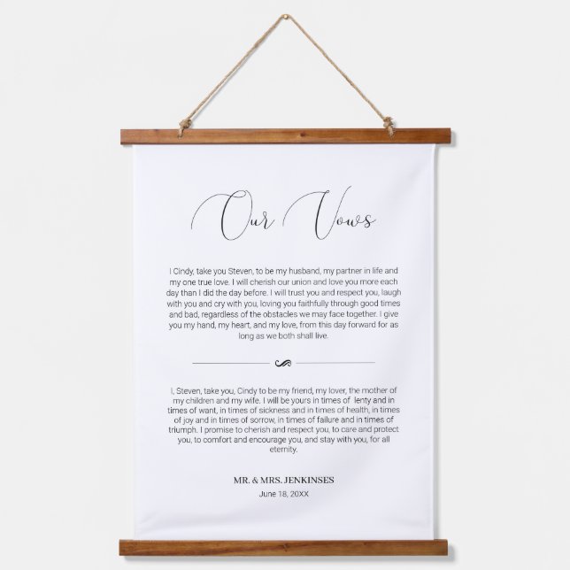 Delicate Script Anniversary Wedding Vows Hanging Tapestry (Front)