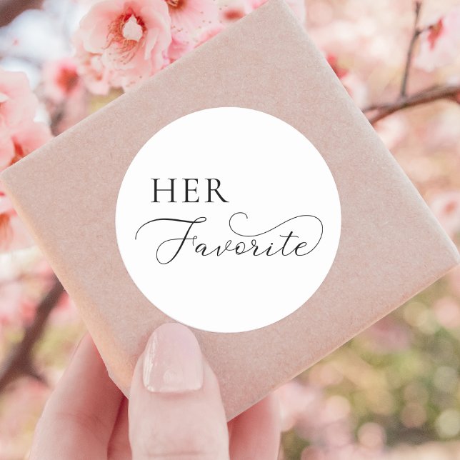 Delicate Script Her Favourite Wedding Favour   Classic Round Sticker (Creator Uploaded)