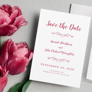 Delicate Script Romantic Calligraphy Magenta Red Save The Date