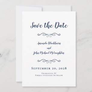 Delicate Script Romantic CalligraphyElegant Blue Save The Date