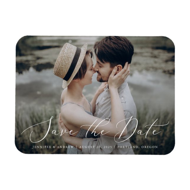 Delicate Script | Save The Date Photo Magnet (Horizontal)