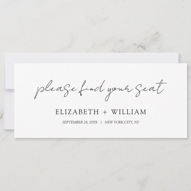 Delicate Script Wedding Table Seating Header Card (Front)