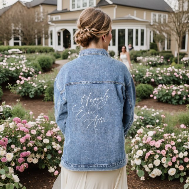 Delicate Scripted Happily Ever After  Denim Jacket (Wedding Back)
