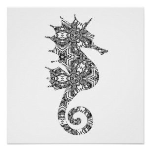 Delicate Seahorse Art Page for adults to colour Poster