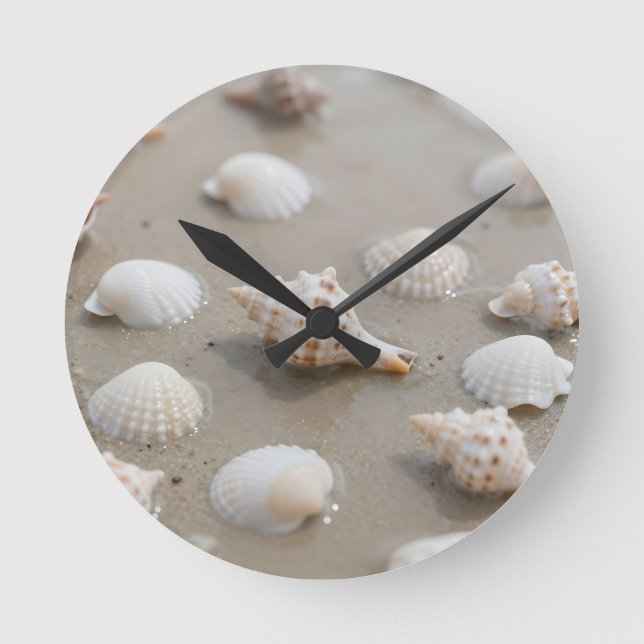 Delicate Seashells Beach Serenity Round Clock (Front)