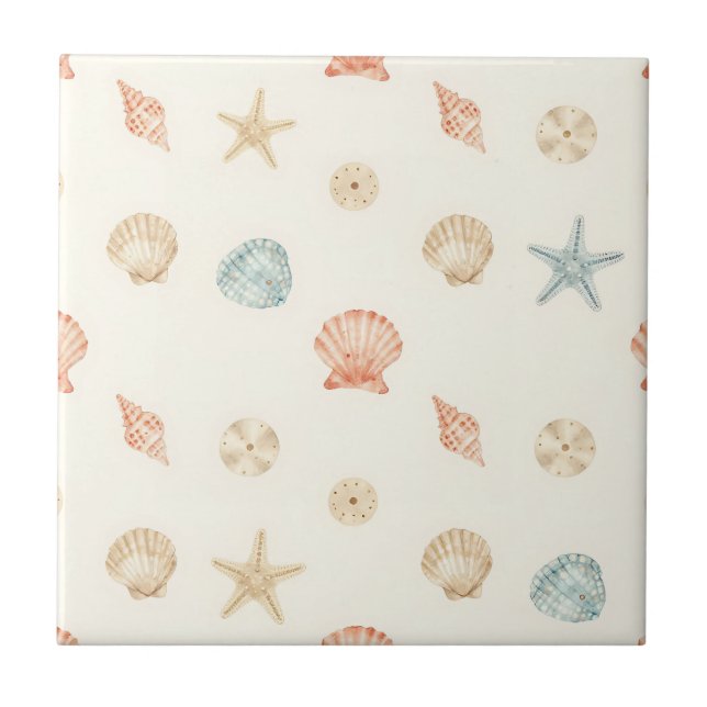Delicate Seashells Seamless Pattern Ceramic Tile (Front)