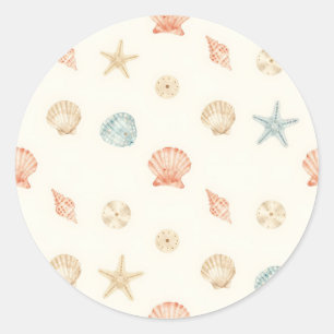 Delicate Seashells Seamless Pattern Classic Round Sticker