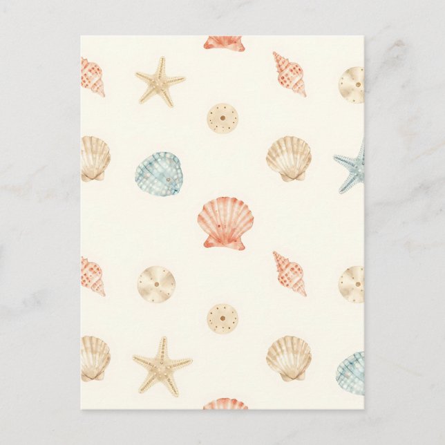 Delicate Seashells Seamless Pattern Postcard (Front)