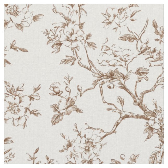 Delicate Sepia Floral Branches Fabric (Close Up)