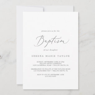 Delicate Silver Calligraphy Baptism Invitation