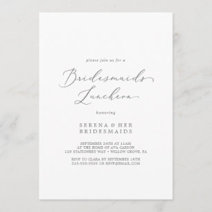 Delicate Silver Calligraphy Bridesmaids Luncheon Invitation