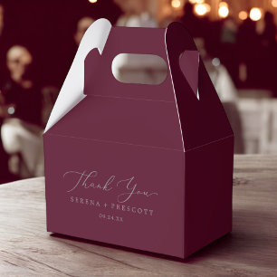 Delicate Silver Calligraphy   Burgundy Thank You Favour Box