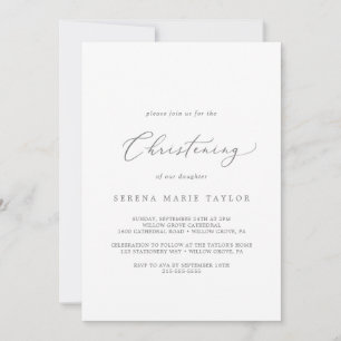 Delicate Silver Calligraphy Christening Invitation