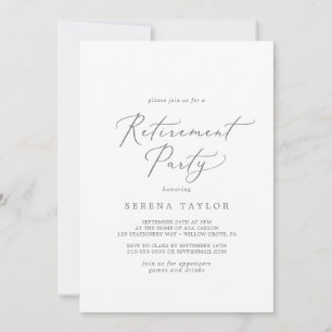 Delicate Silver Calligraphy Retirement Party Invitation