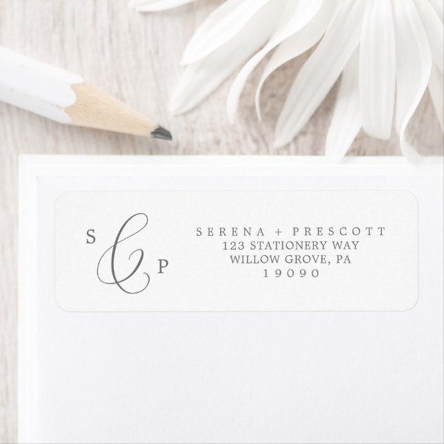 Delicate Silver Calligraphy Return Address Label (Insitu)