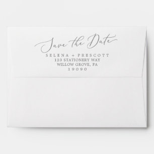 Delicate Silver Calligraphy Save the Date Card Envelope