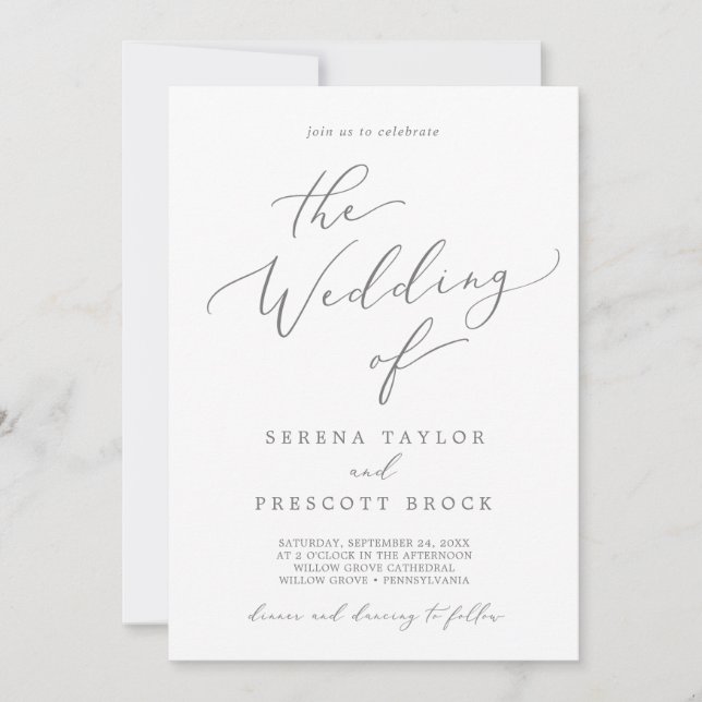 Delicate Silver Calligraphy The Wedding Of Invitation (Front)