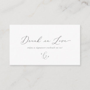 Delicate Silver Calligraphy Wedding Drink Voucher Enclosure Card