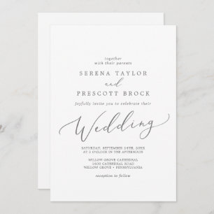 Delicate Silver Calligraphy Wedding Invitation