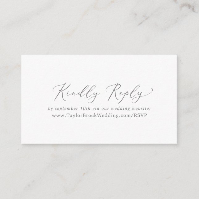 Delicate Silver Calligraphy Wedding Website RSVP Enclosure Card (Front)