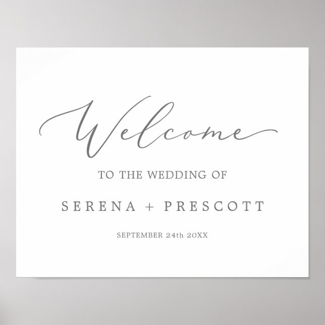 Delicate Silver Calligraphy Wedding Welcome Poster (Front)