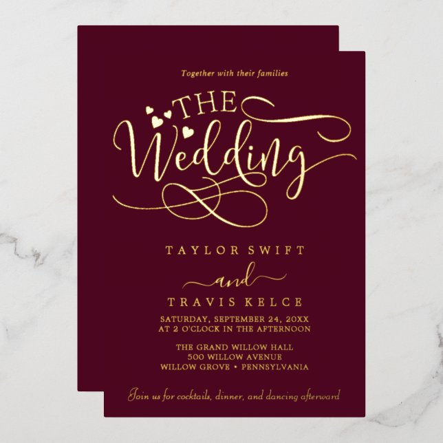 Delicate Silver Foil Calligraphy | The Wedding Of  (Front/Back)