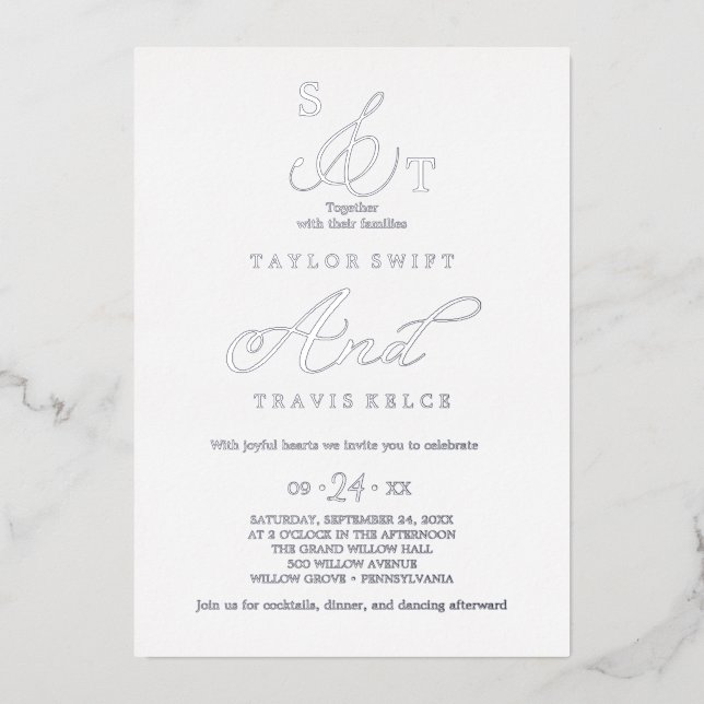 Delicate Silver Foil | Formal Monogram Wedding (Front)