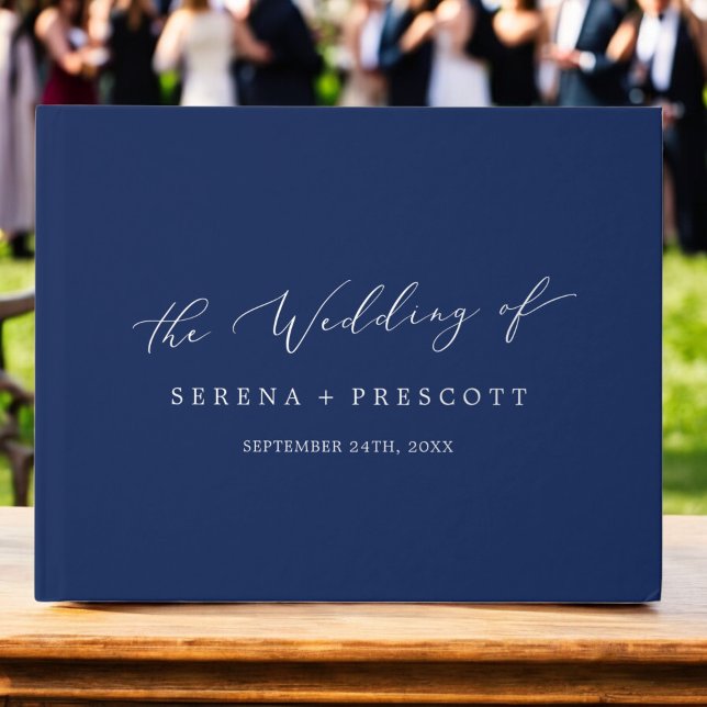 Delicate Silver Foil Navy Monogram Back Wedding Guest Book (Delicate Silver Foil Navy Monogram Back Wedding Foil Guest Book)