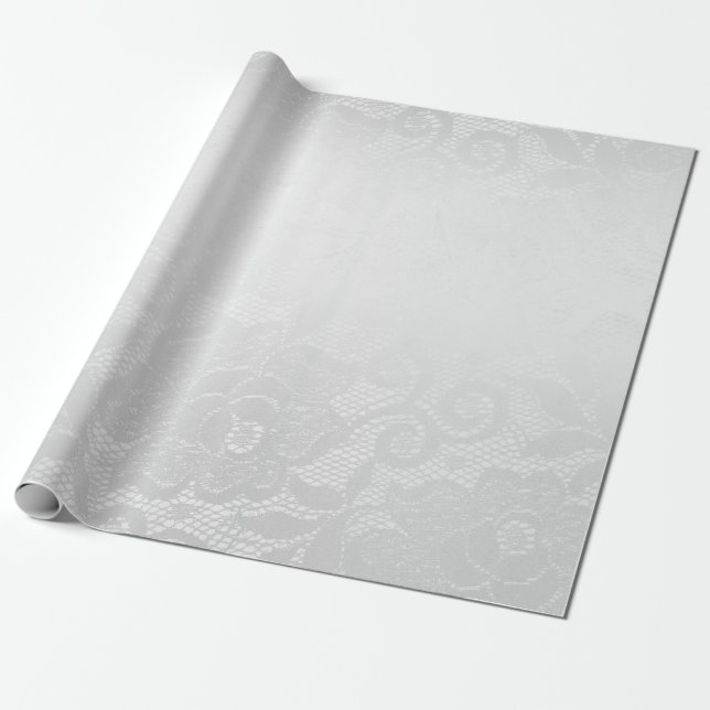Delicate Silver Grey White Roses Lace Wrapping Paper (Unrolled)