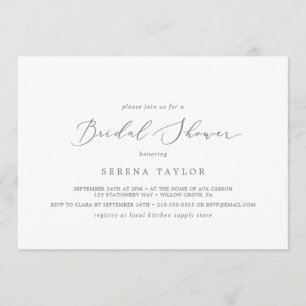 Delicate Silver Horizontal Bridal Shower Invitation