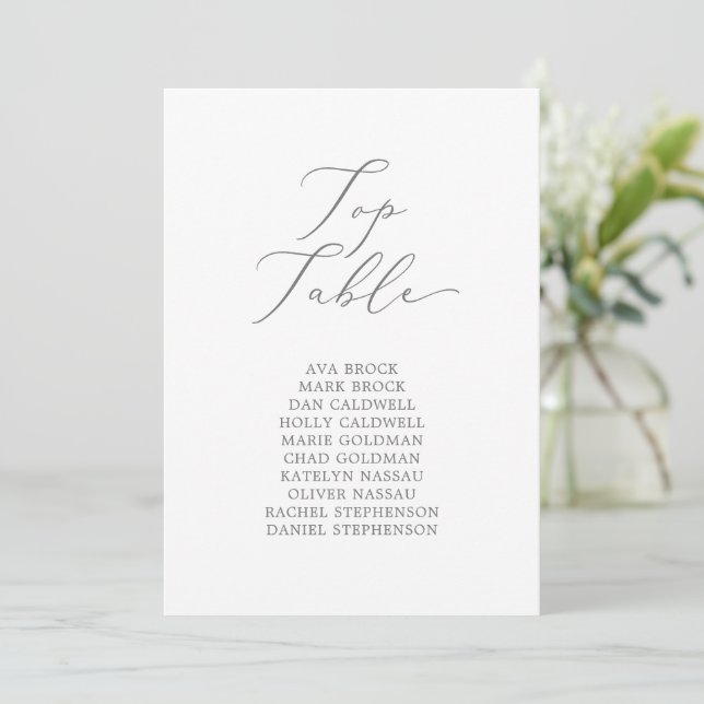 Delicate Silver Top Table Seating Chart Card (Standing Front)