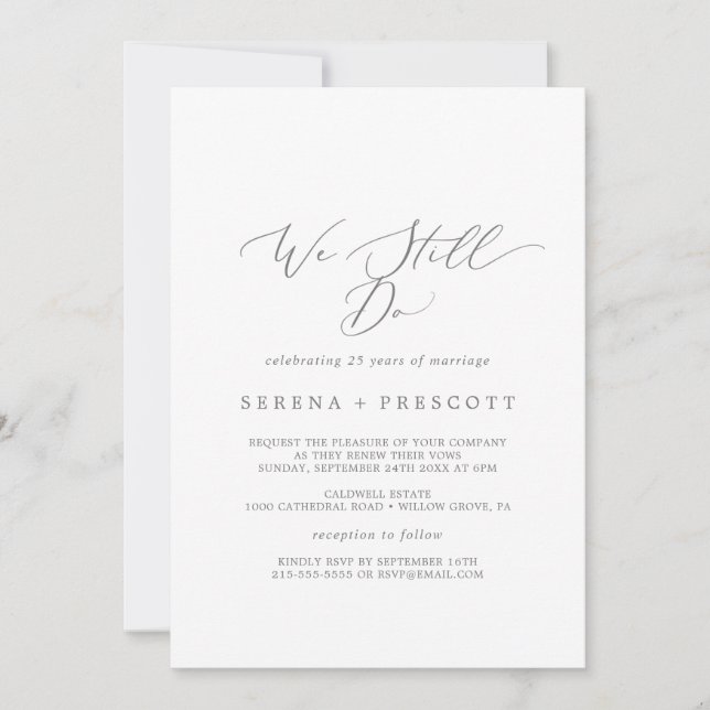Delicate Silver We Still Do Vow Renewal Invitation (Front)